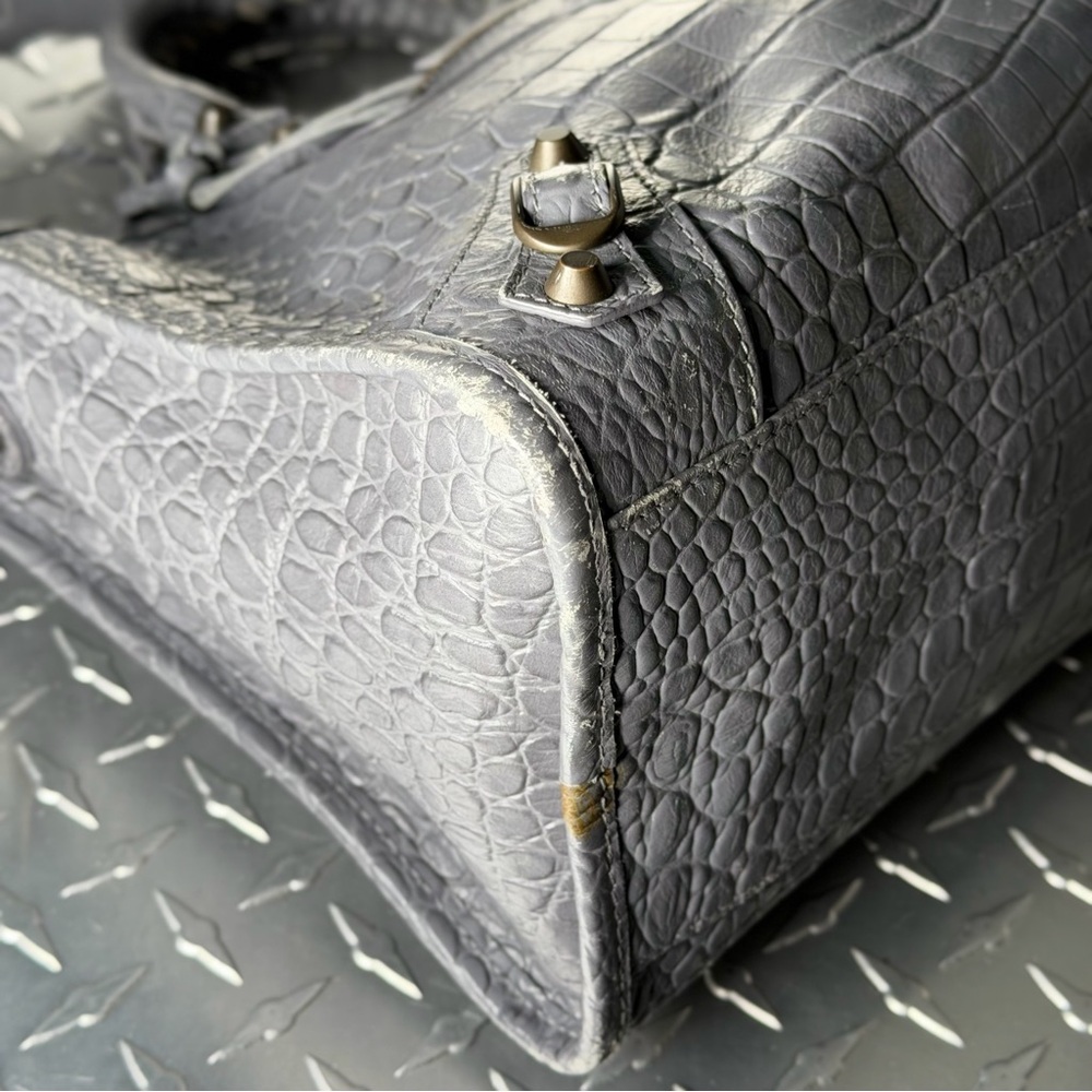 Balenciaga Croc Embossed Moto Medium City Bag in Grey - Picture 5 of 10